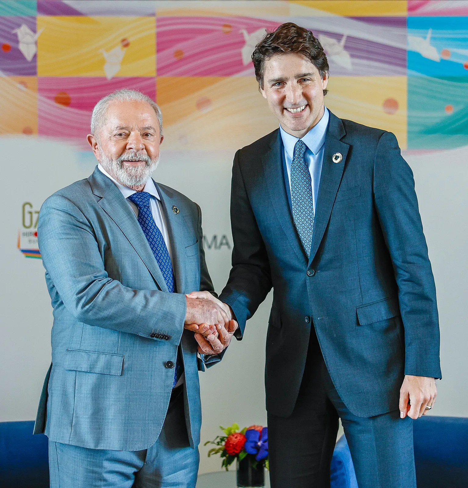 Lula em encontro com Justin Trudeau, em Hiroshima, Japão, em 21 de maio de 2023.