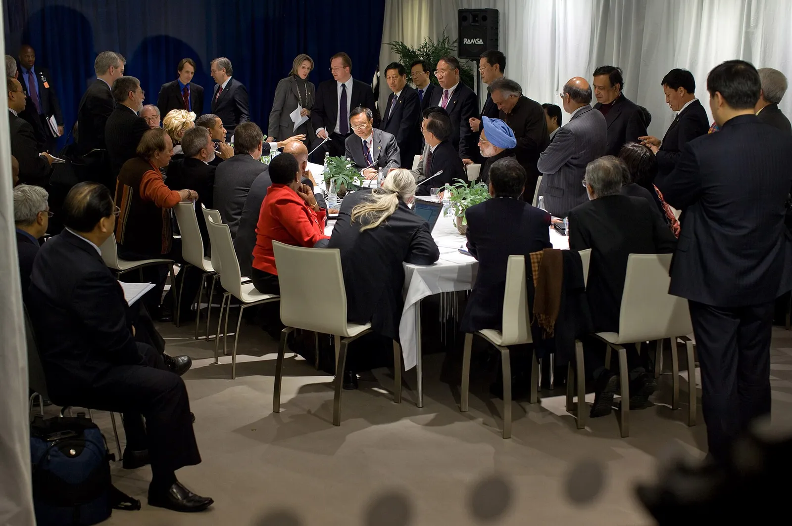 Reunião de Barack Obama com Wen Jiabao, Lula, Manmohan Singh e Jacob Zuma durante a Conferência do Clima da ONU em Copenhague, em 18 de dezembro de 2009.