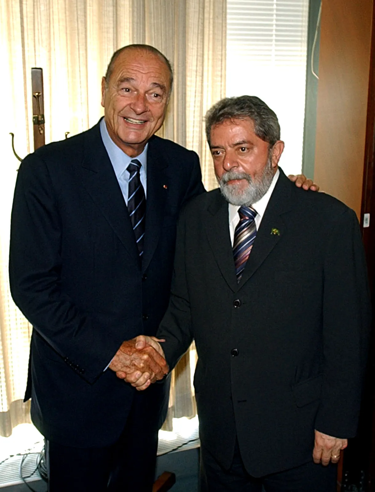 Jacques Chirac e Lula em reunião na ONU, em 21 de setembro de 2004.