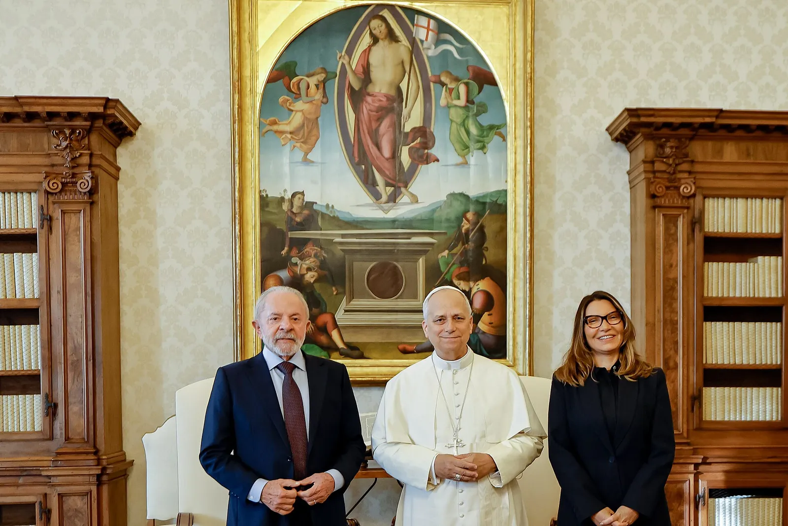 Lula em audiência com o papa Leão XIV na Biblioteca do Palácio Apostólico, no Vaticano, em 13 de outubro de 2025.