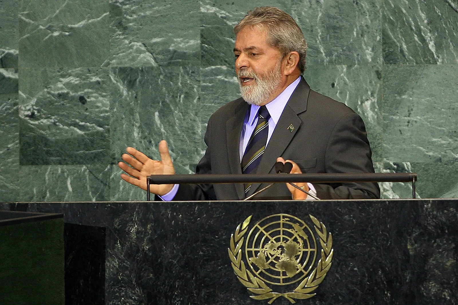 Lula discursa na abertura da 63ª Assembleia Geral das Nações Unidas, em 23 de setembro de 2008.