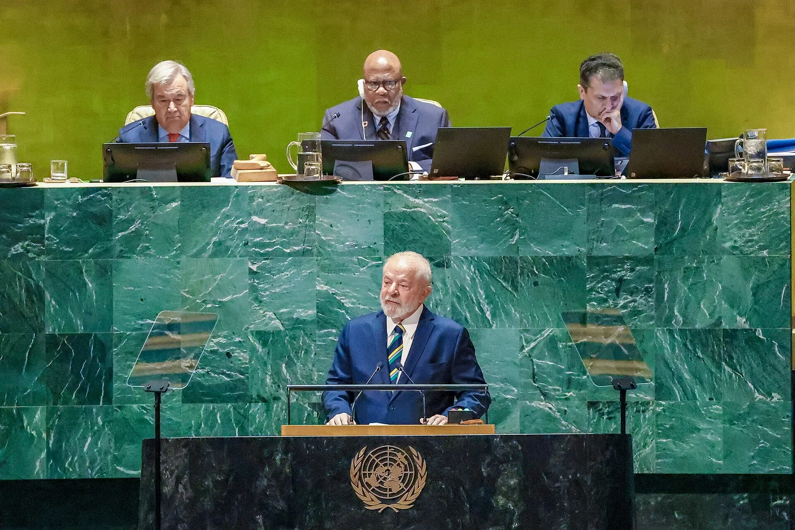 Lula na abertura do Debate Geral da 78ª Sessão da Assembleia Geral das Nações Unidas, em Nova York, em 19 de setembro de 2023.
