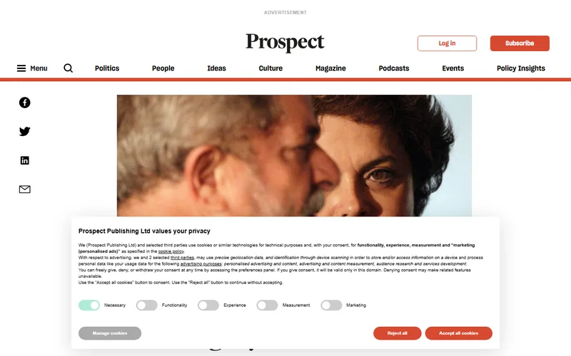 Topo da página da matéria "Lula's legacy", em Prospect