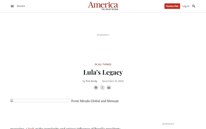 Topo da página da matéria "Lula's Legacy", em America