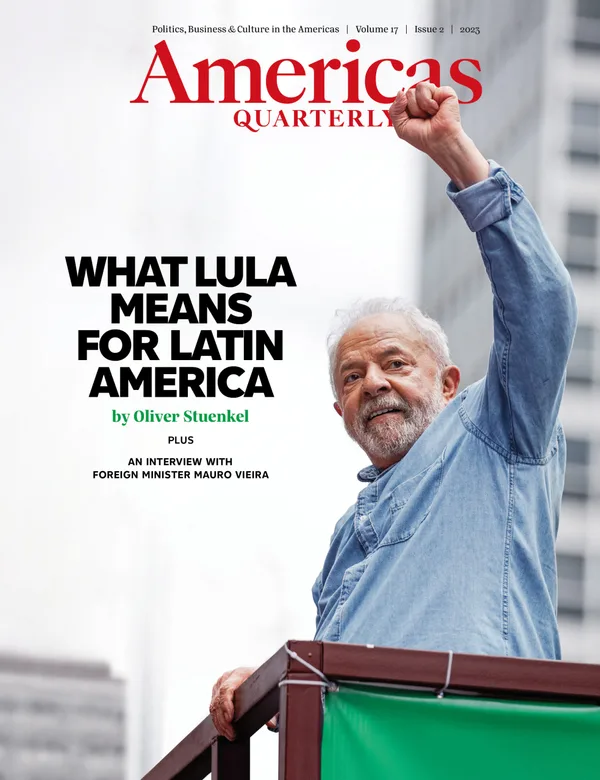 Capa de Americas Quarterly com a matéria "NEW AQ: What Lula Means for Latin America's Role in the World"