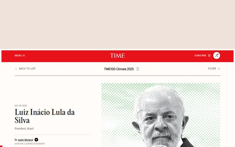 Topo da página da matéria "Luiz Inácio Lula da Silva", em TIME