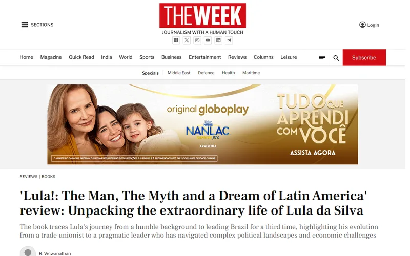 Topo da página da matéria "'Lula!: The Man, The Myth and a Dream of Latin America' review: Unpacking the extraordinary life of Lula da Silva", em The Week