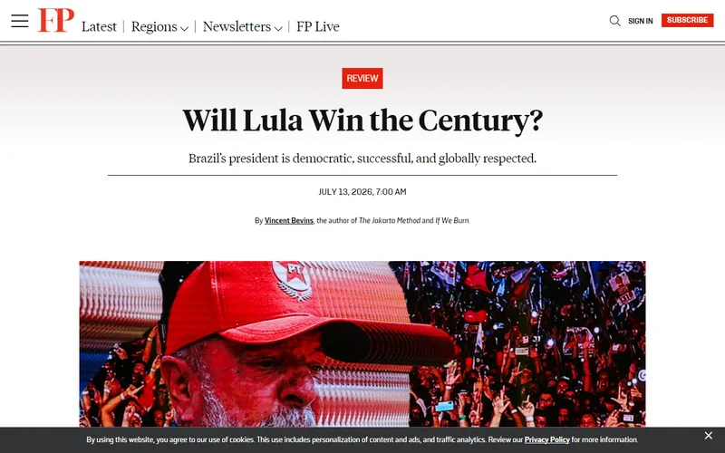 Topo da página da matéria "Is Brazil's Lula the Most Successful Politician of the 21st Century?", em Foreign Policy